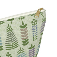 Stamped Leaves Accessory Pouch w T-bottom in Green